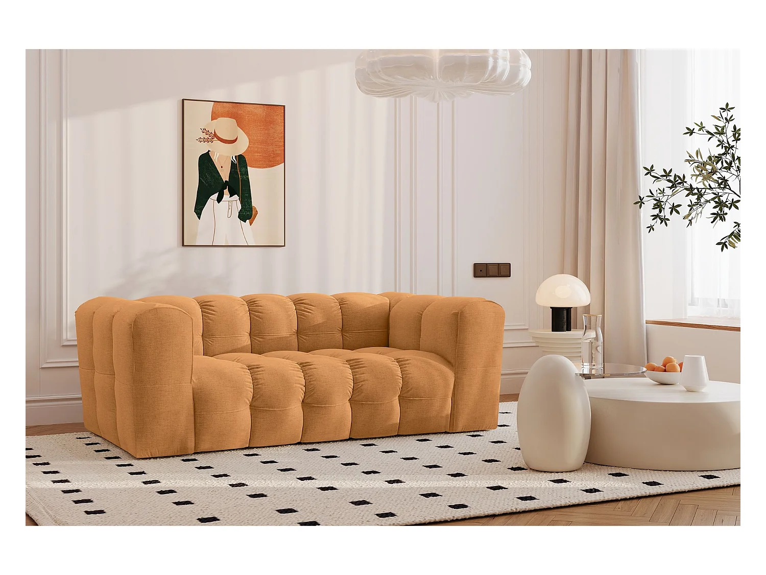 Sofa 2-Sitzer, Komfort Couch BALOO, stoff Schenille, Orange