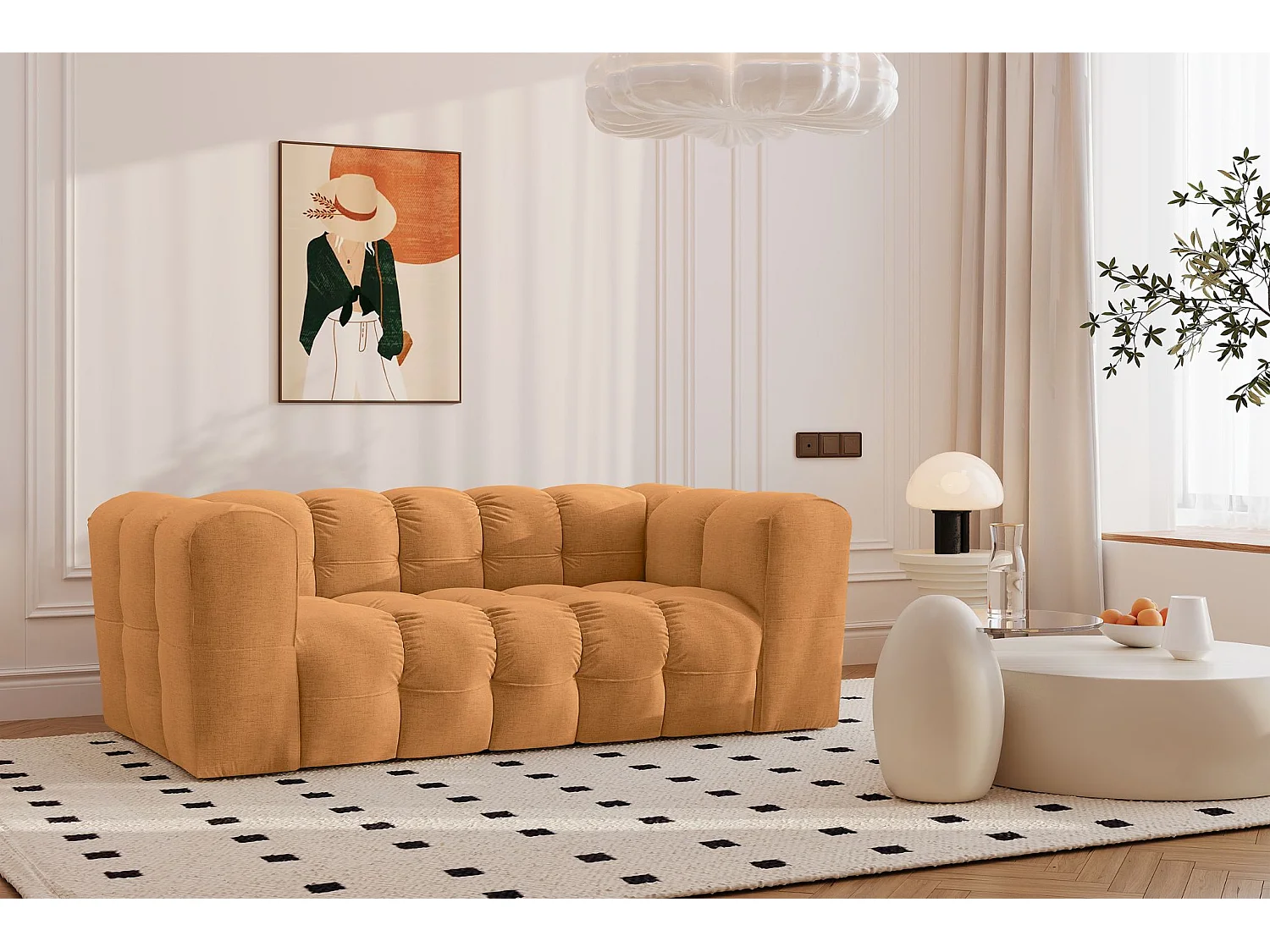 Sofa 2-Sitzer, Komfort Couch BALOO, stoff Schenille, Orange