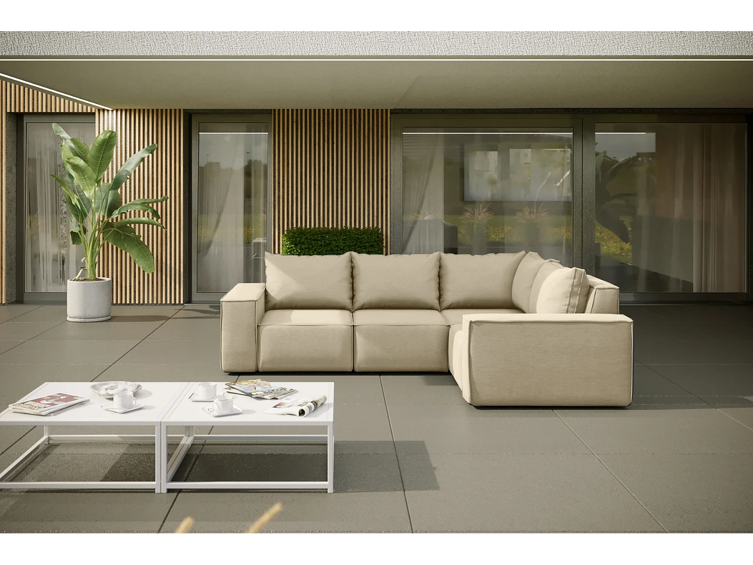 Gartenmöbel Ecksofa SONNE, Stoff ARTIKEL, Beige, Links