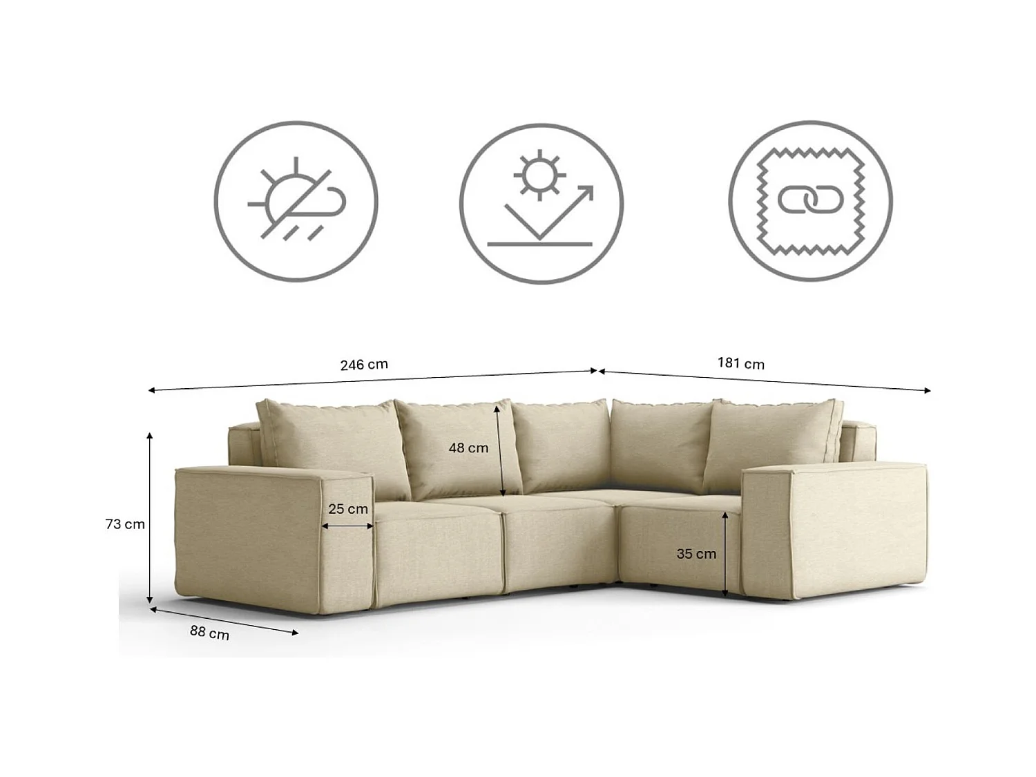 Gartenmöbel Ecksofa SONNE, Stoff ARTIKEL, Beige, Links
