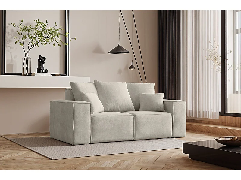 Sofa, Zweisitzer Couch ELLA, Stoff Noel, Hellgrau