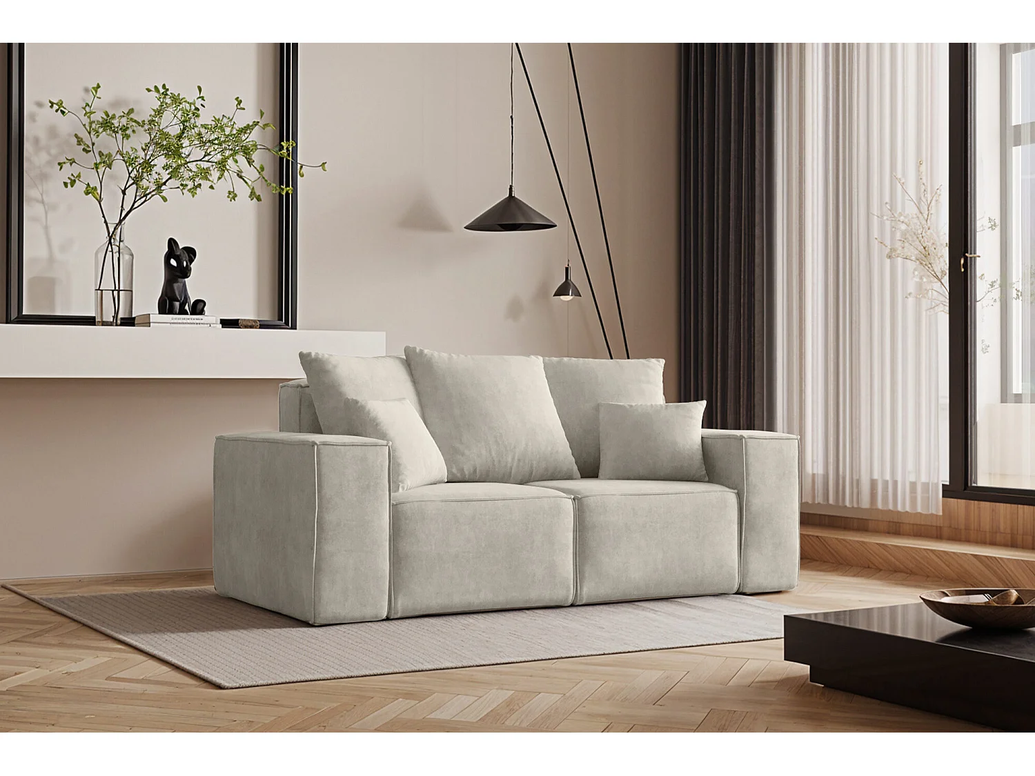 Canapé deux places ELLA, tissu Noel, gris clair