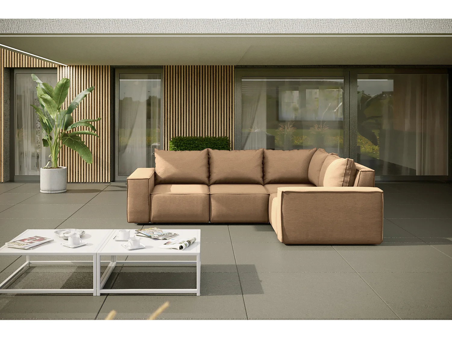 Gartenmöbel Ecksofa SONNE, Stoff ARTIKEL, Cappuccino, Links