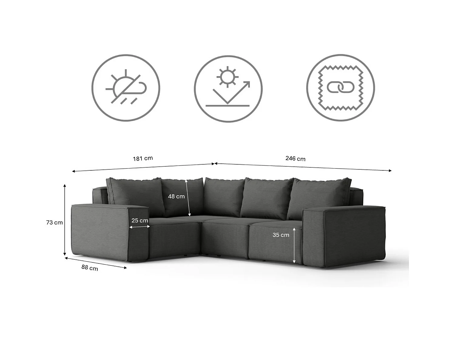 Tuinmeubel hoekbank SONNE, stof ARTICLE, grijs, rechts