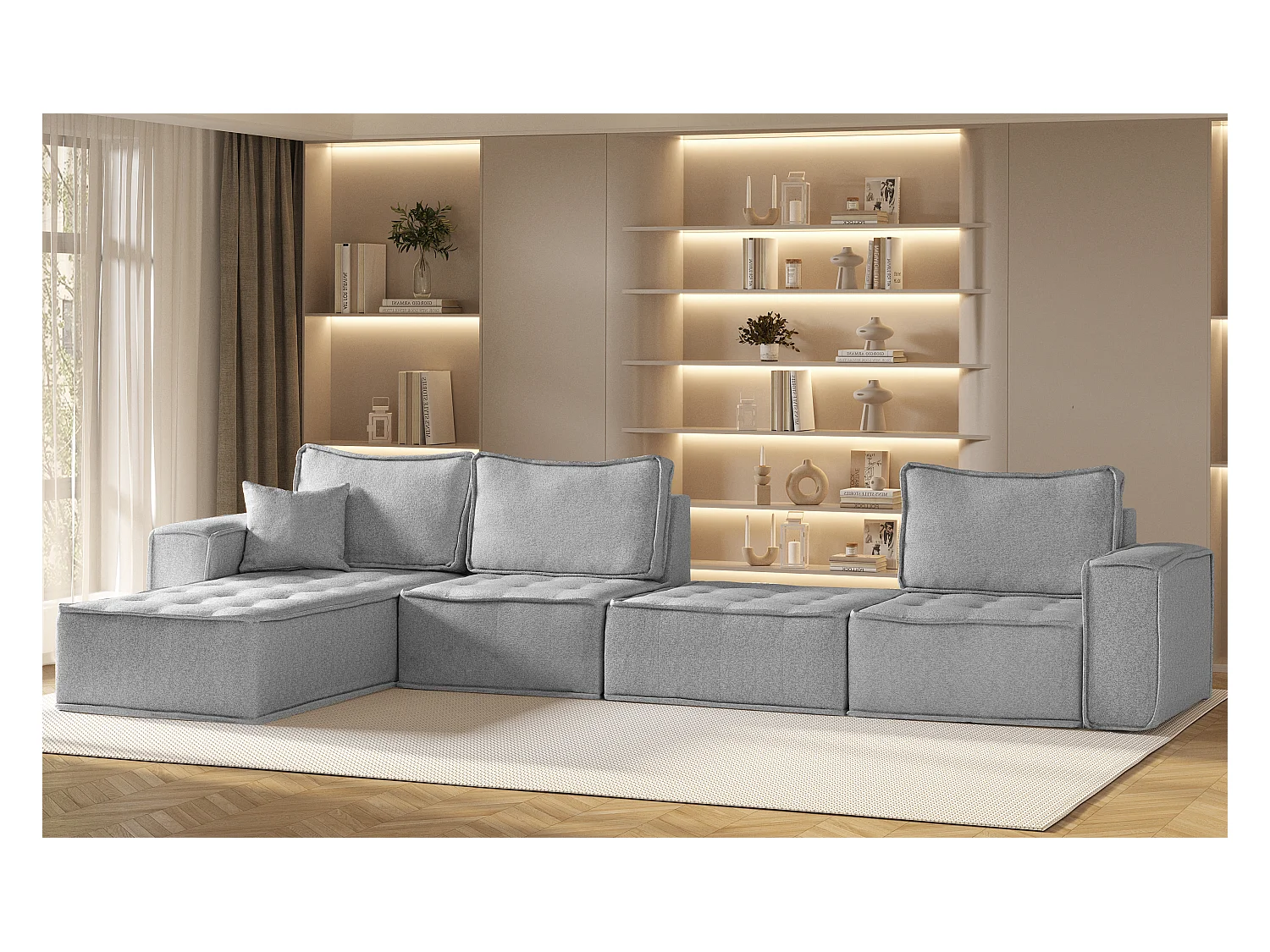 Canapé d'angle Bohoo XL en L, tissu Raven, gris, gauche