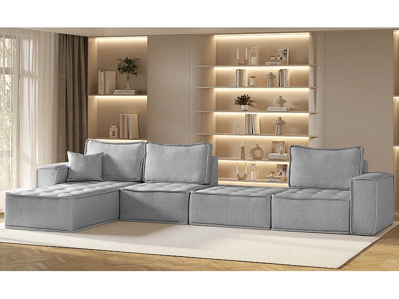 Canapé d'angle Bohoo XL en L, tissu Raven, gris, gauche