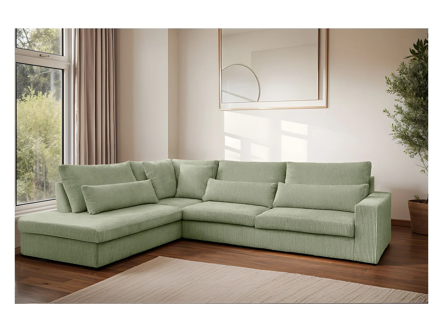 Canapé d'angle en L SVEN tissu Poso vert clair gauche