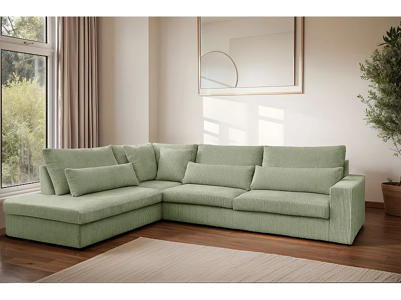 Canapé d'angle en L SVEN tissu Poso vert clair gauche