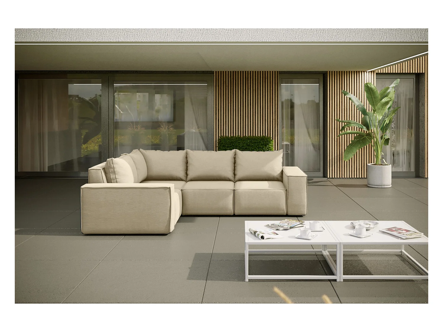 Tuinmeubel hoekbank SONNE, stof ARTICLE, beige, rechts