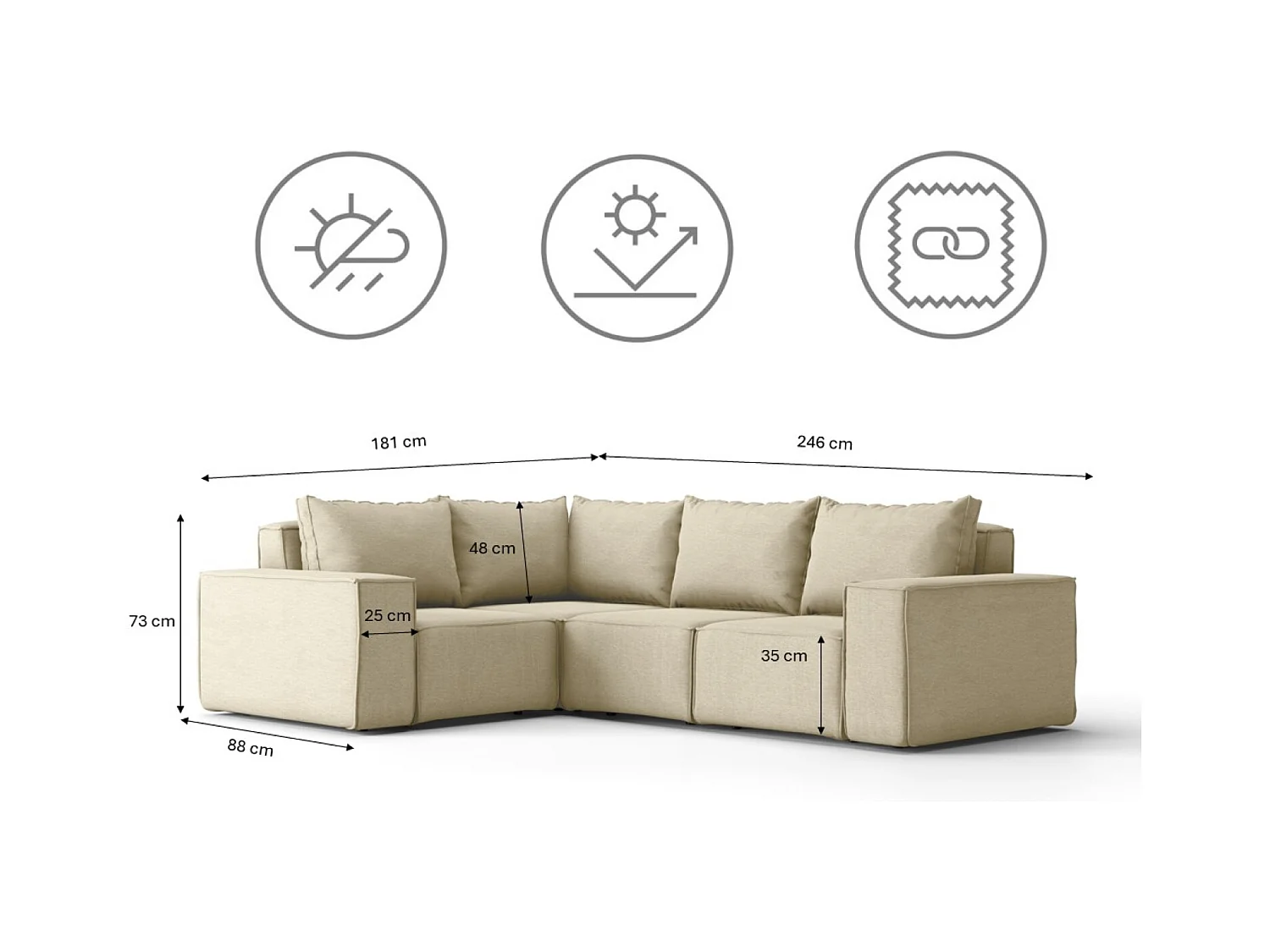 Tuinmeubel hoekbank SONNE, stof ARTICLE, beige, rechts