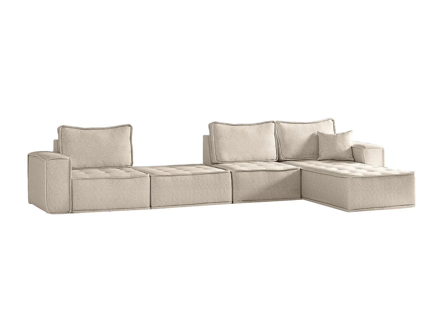 Canapé d'angle Bohoo XL en L, tissu Raven, beige clair, droit