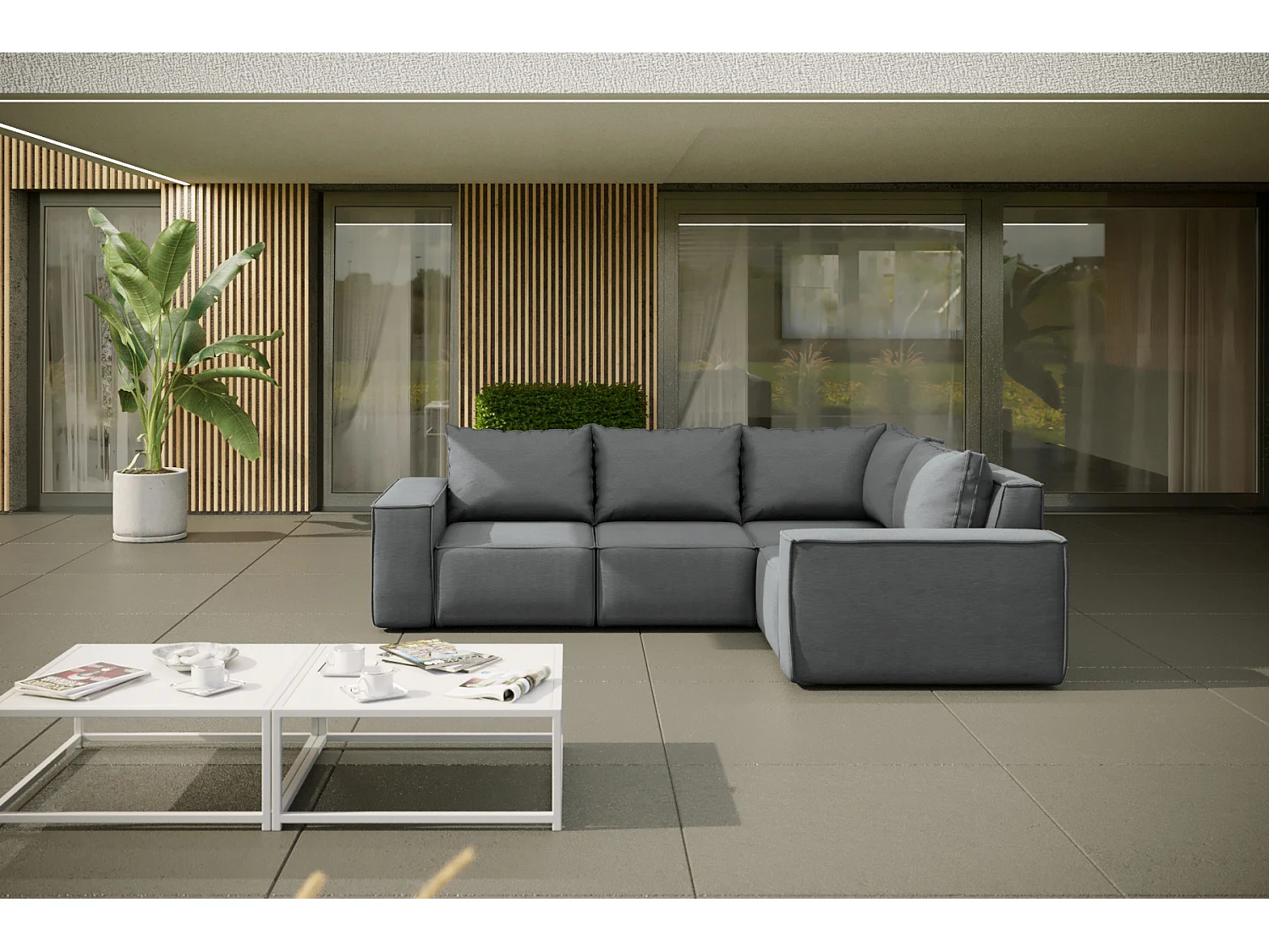 Gartenmöbel Ecksofa SONNE, Stoff ARTIKEL, Grau, Links