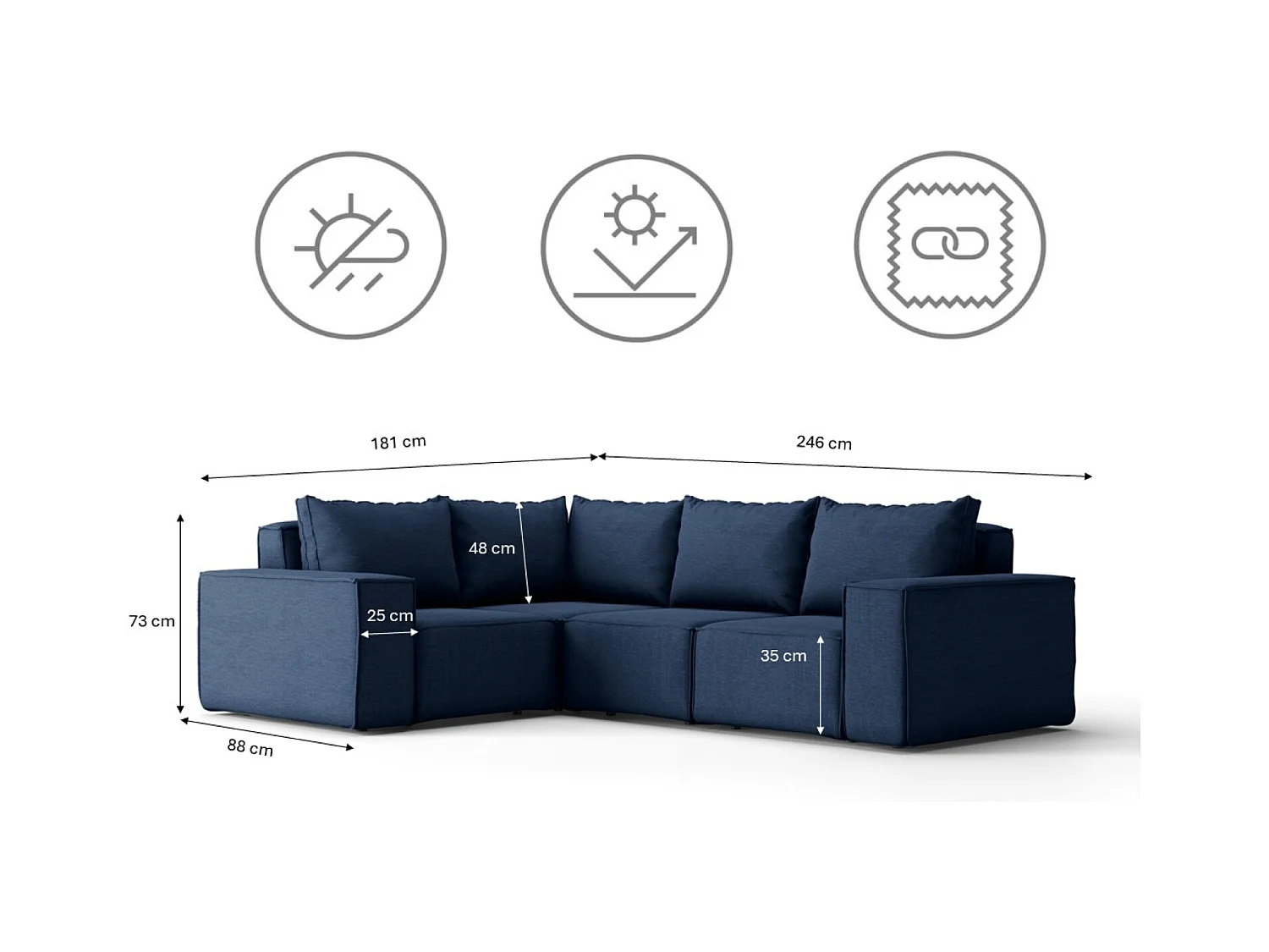 Tuinmeubel hoekbank SONNE, stof ARTICLE, marineblauw, rechts