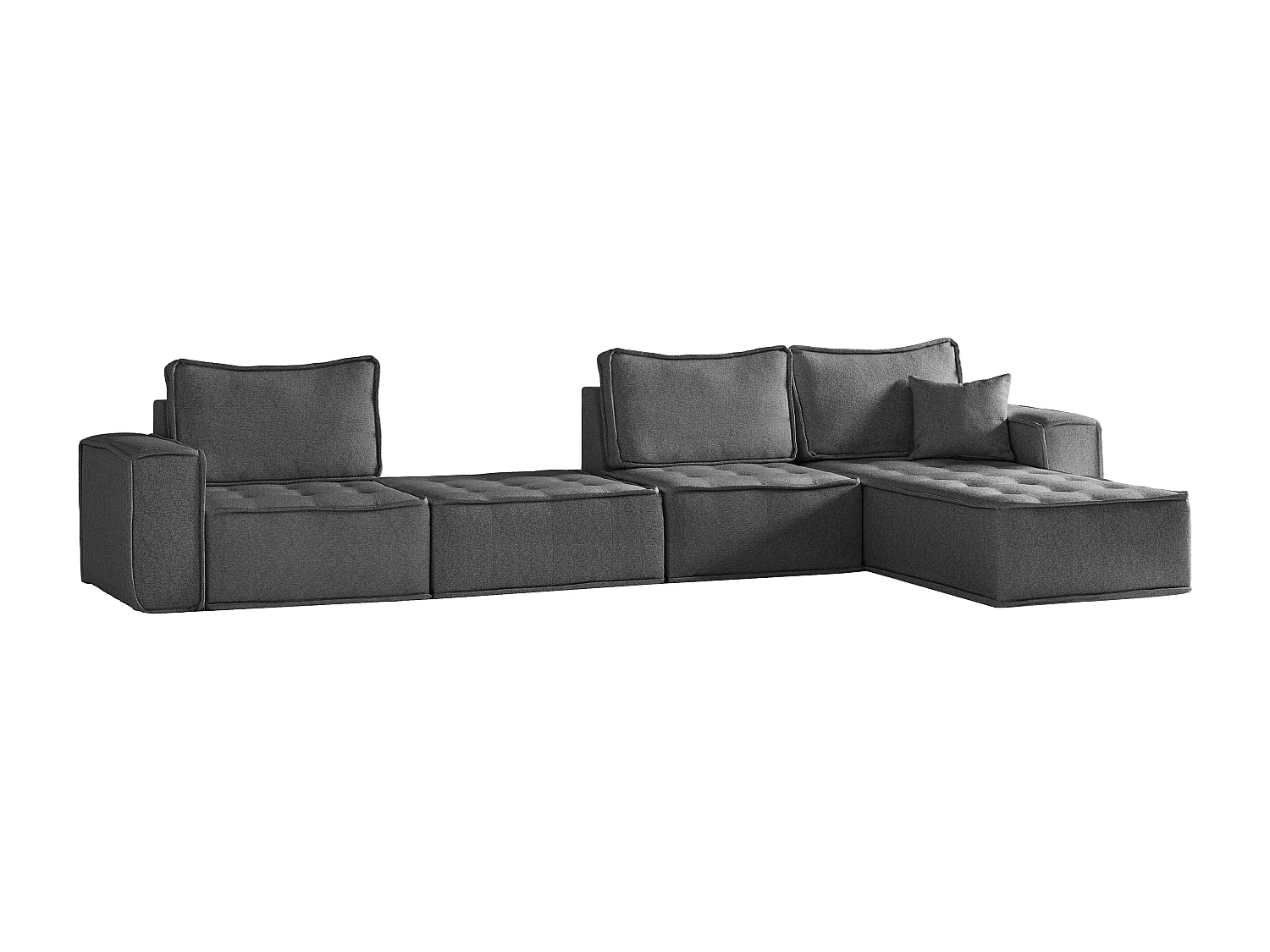 Canapé d'angle Bohoo XL en L, tissu Raven, gris foncé, droit