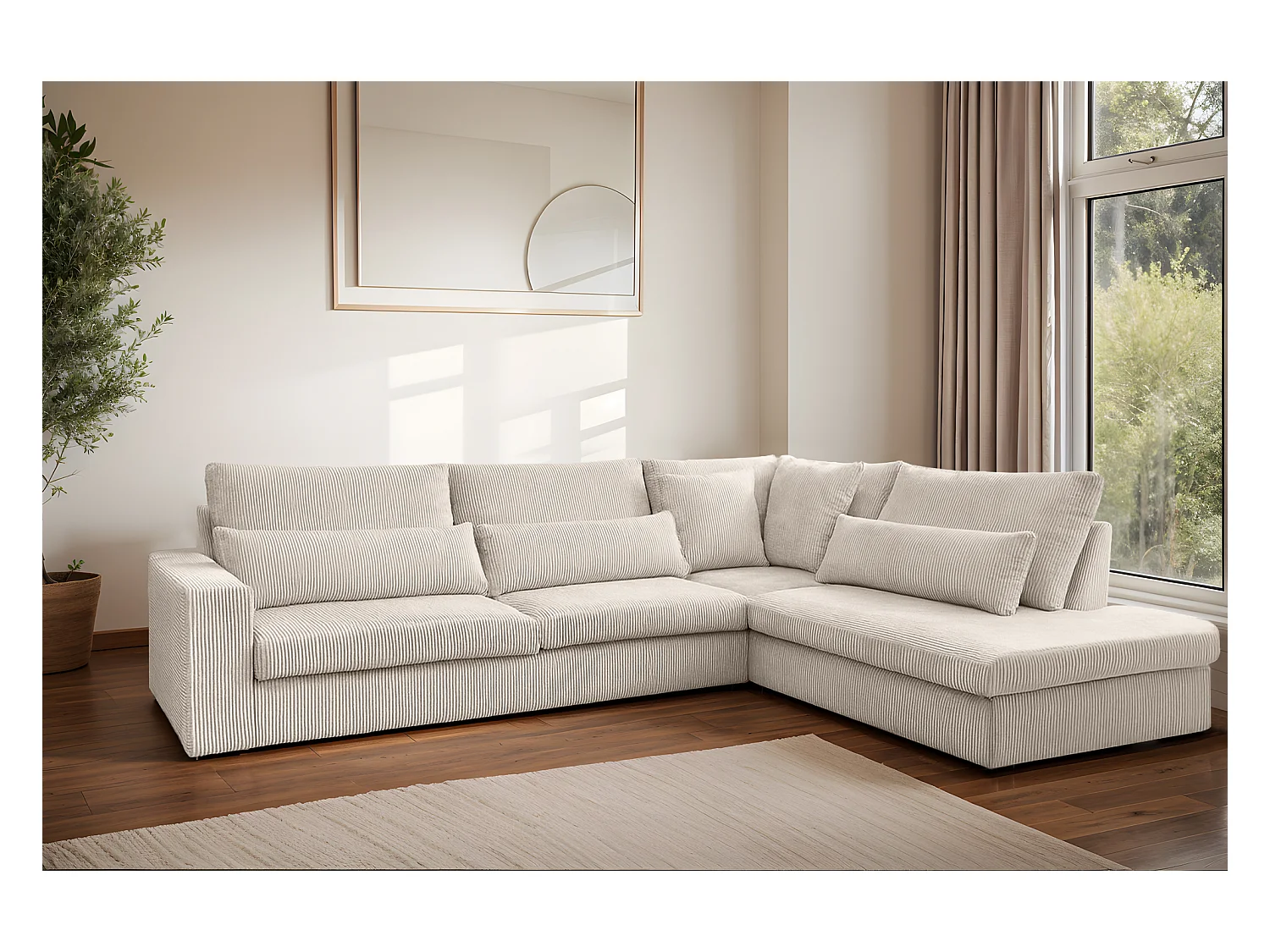 Canapé d'angle en L SVEN tissu Poso Beige Droite