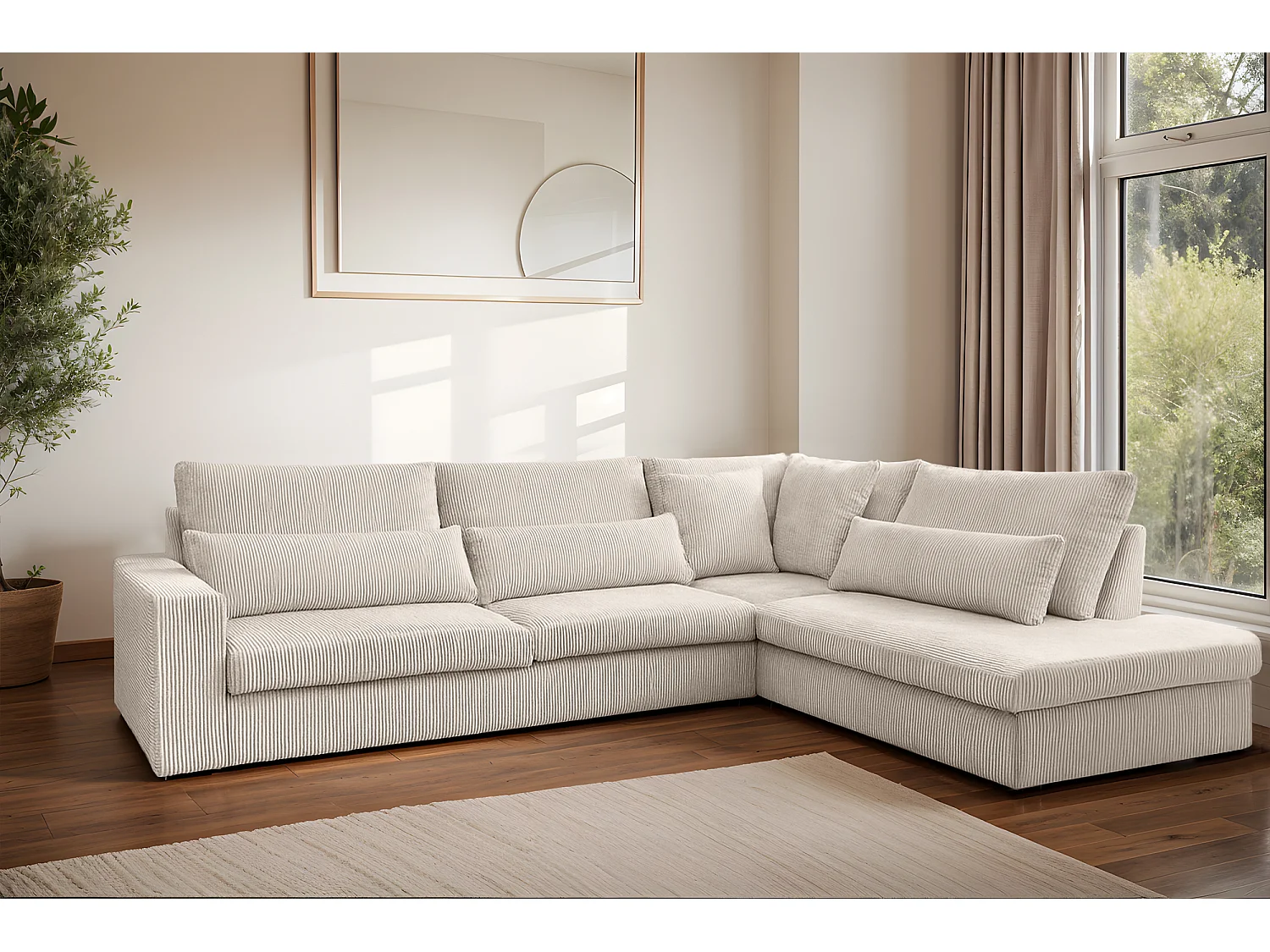 Canapé d'angle en L SVEN tissu Poso Beige Droite