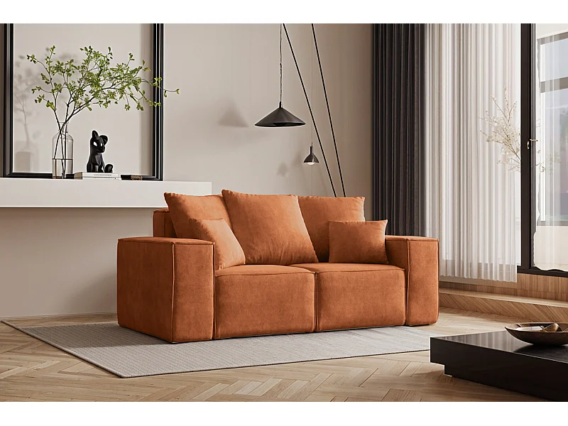 Sofa, Zweisitzer Couch ELLA, Stoff Noel, Orange