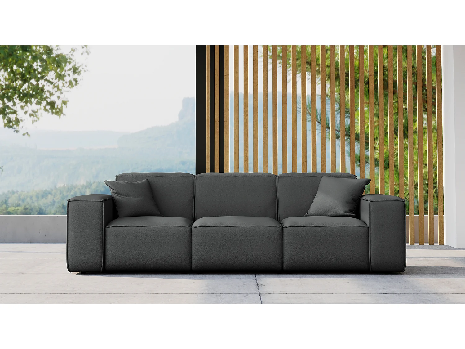 Salon de jardin canapé trois places MALIBU, tissu ODYSSEY, anthracite