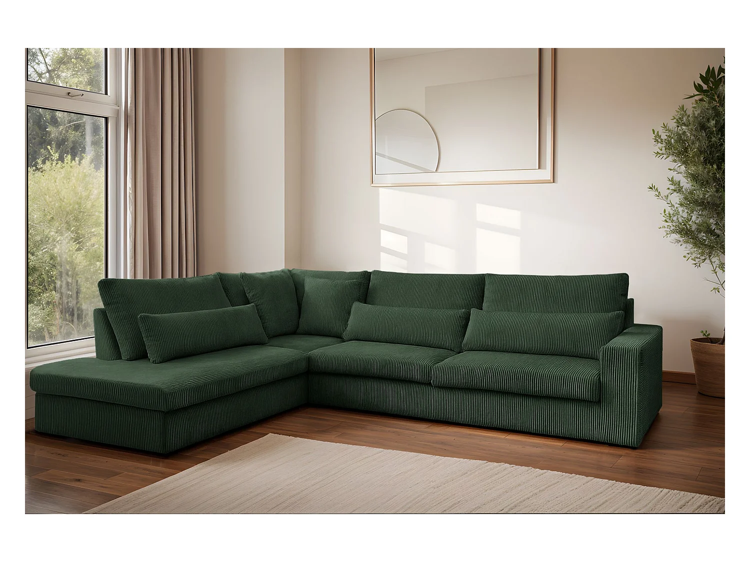 Canapé d'angle en L SVEN tissu Poso Vert Gauche