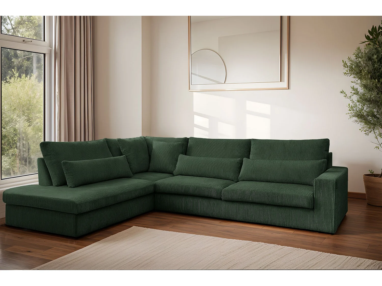 Canapé d'angle en L SVEN tissu Poso Vert Gauche