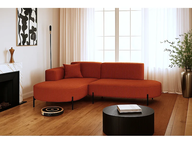 Ecksofa, Sofa L-Form Designer Modena Rein stoff Poso Kupfer Links