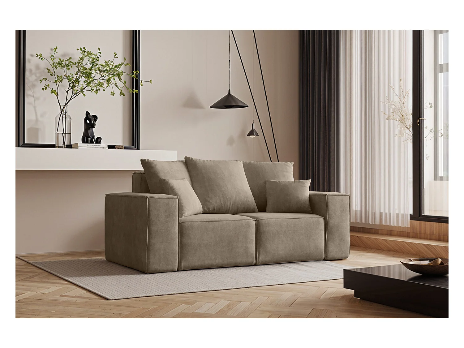 Canapé deux places ELLA, tissu Noel, beige