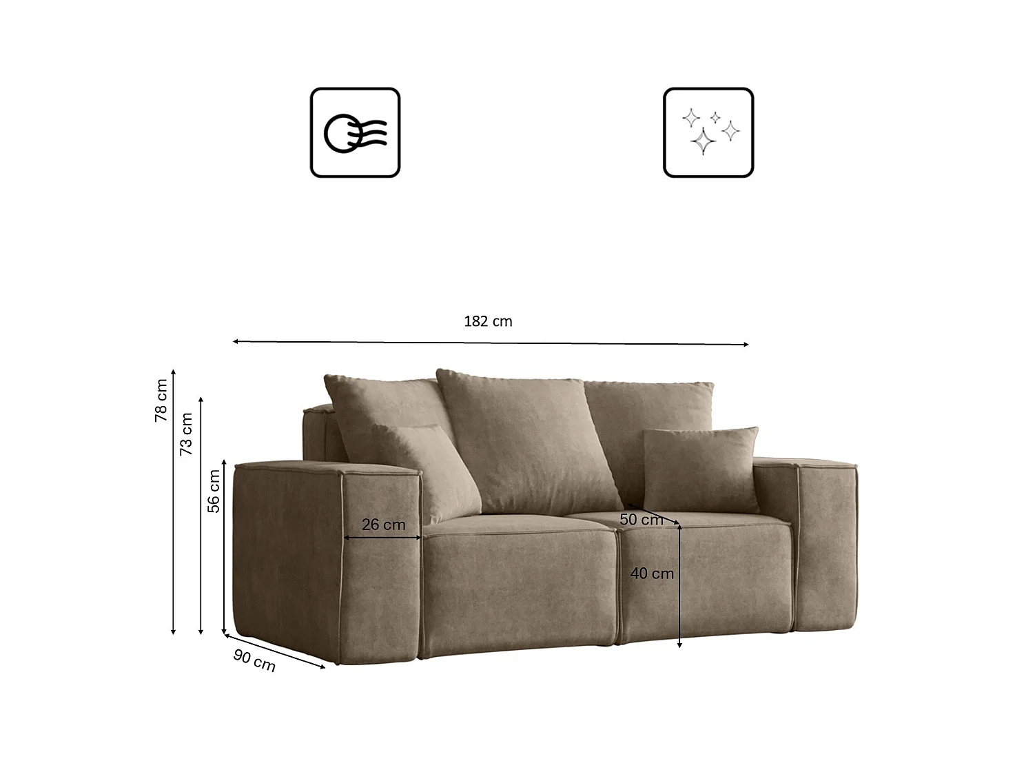 Canapé deux places ELLA, tissu Noel, beige