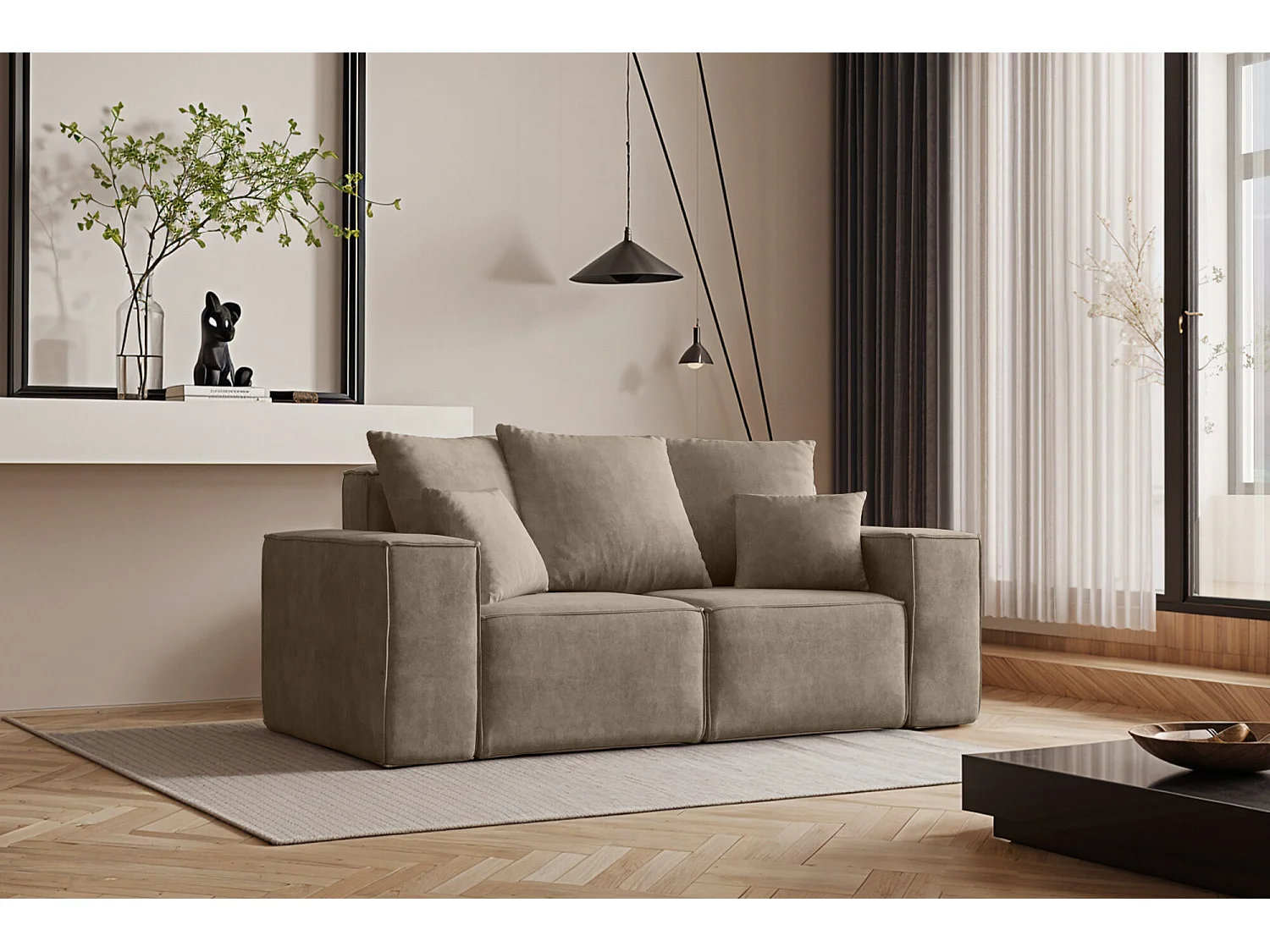 Canapé deux places ELLA, tissu Noel, beige