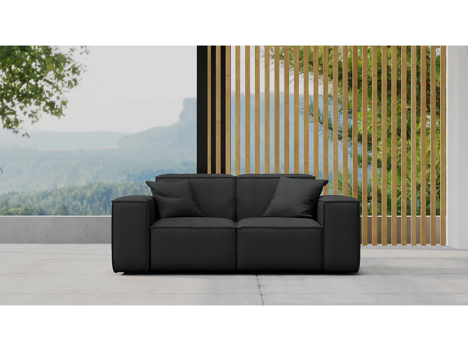 Gartenmöbel Sofa Zweisitzer MALIBU, Stoff ODYSSEY, Schwarz