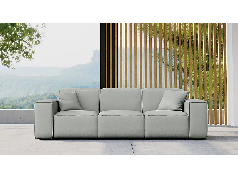 Salon de jardin canapé trois places MALIBU, tissu ODYSSEY, gris clair