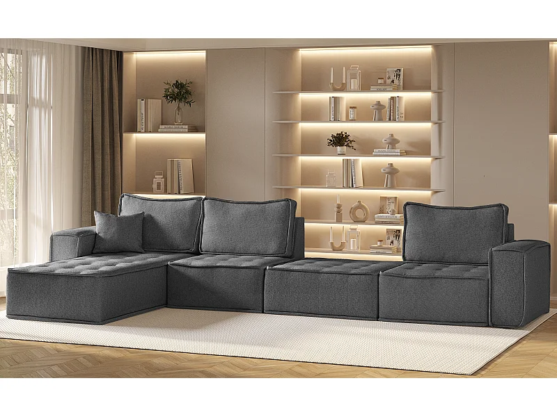 Ecksofa Bohoo XL L-form, Stoff Raven, Dunkelgrau, Links
