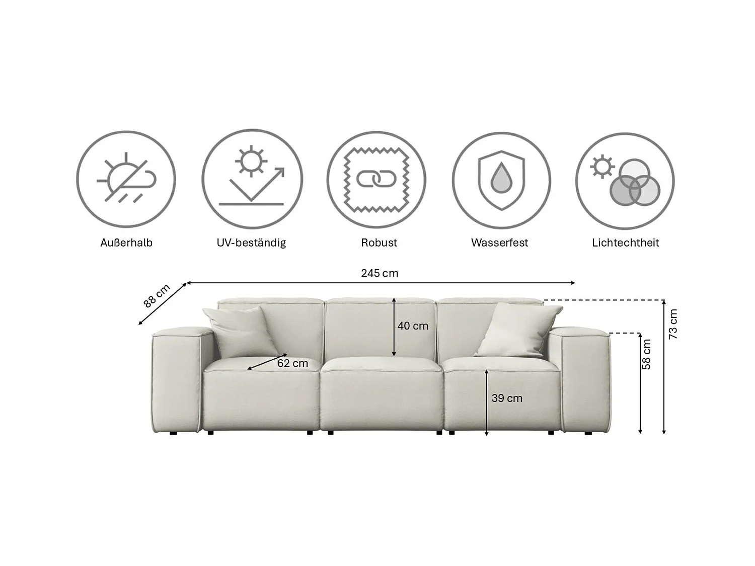 Tuinmeubelbank driezits MALIBU, stof ODYSSEY, crème