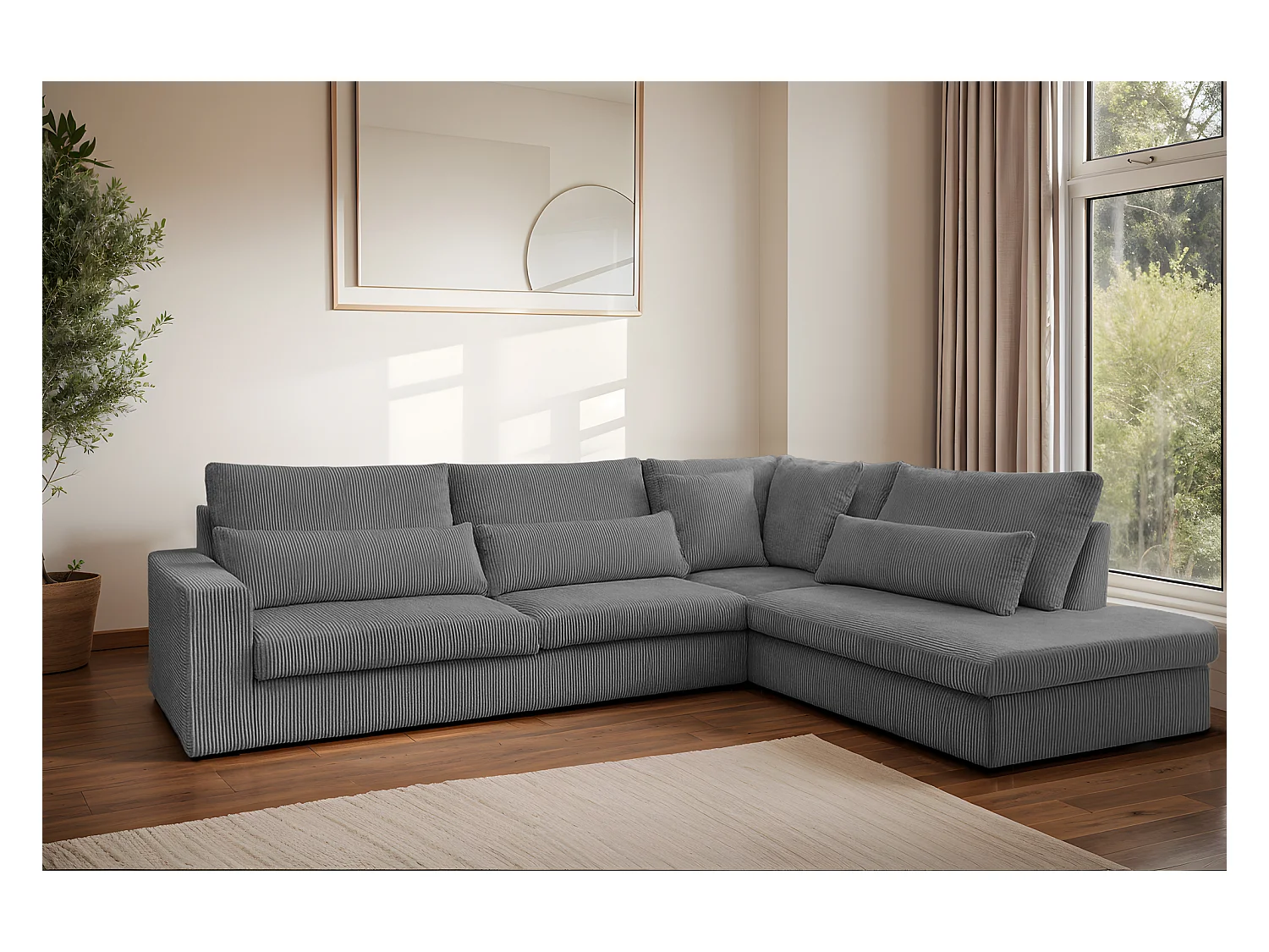 Canapé d'angle L-form SVEN tissu Poso gris tourterelle droit