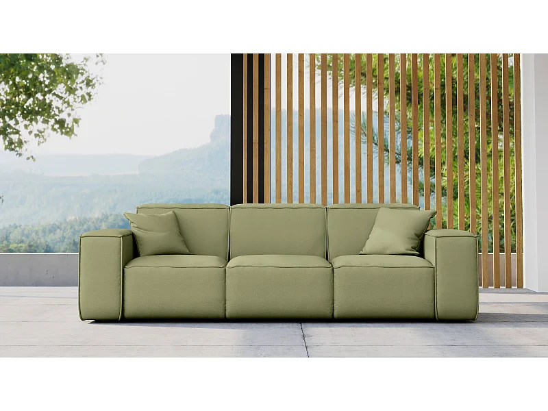 Salon de jardin canapé trois places MALIBU, tissu ODYSSEY, vert clair