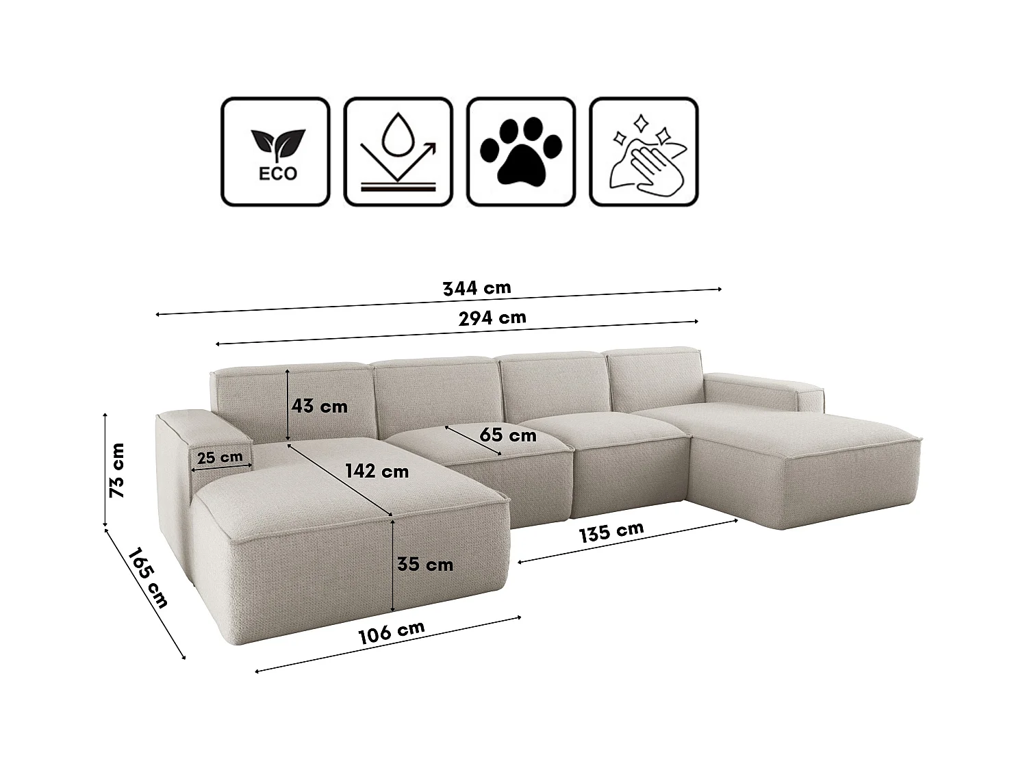 Canapé d'angle en U Siena avec tissu Artico Nata