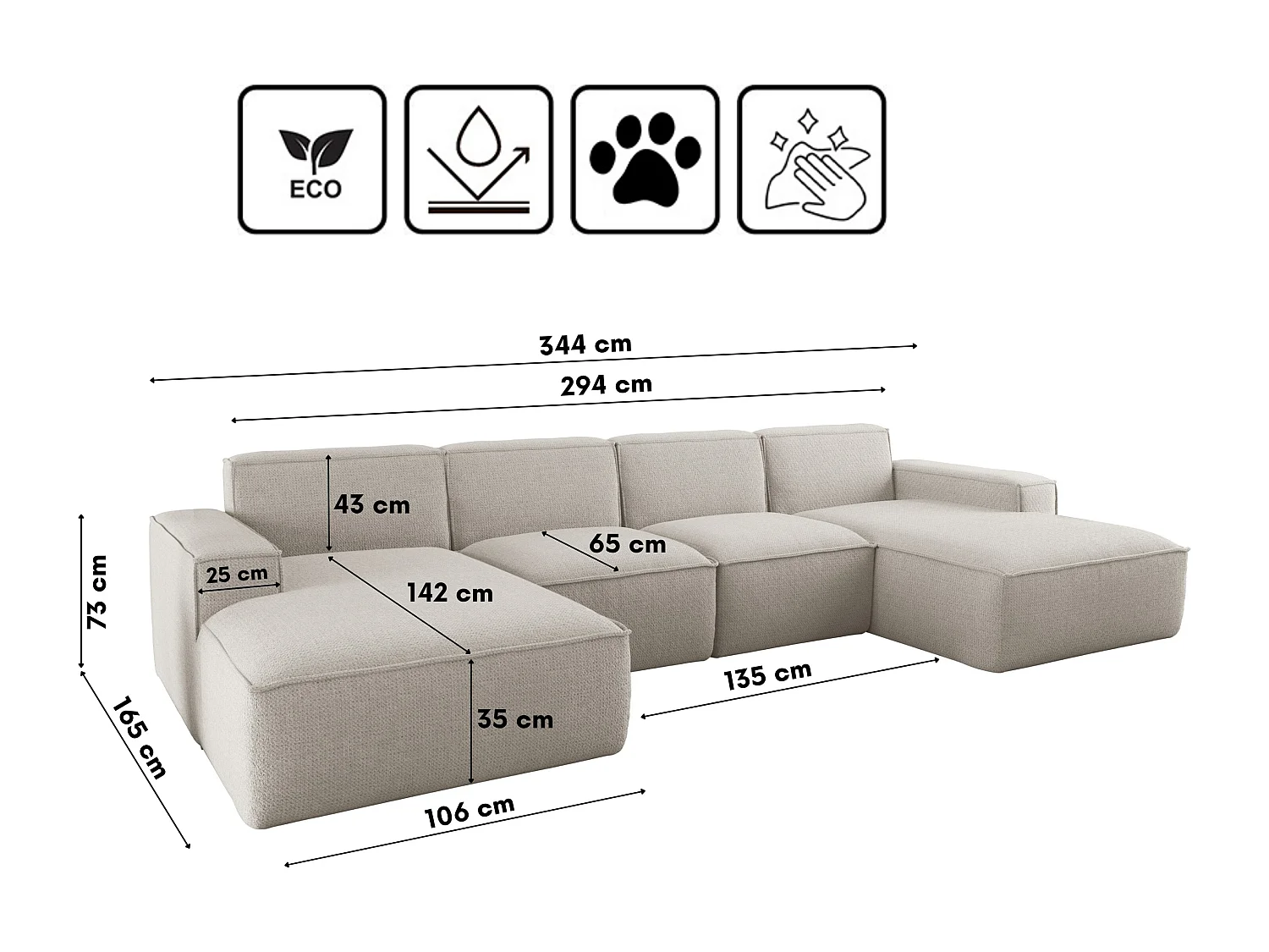 Canapé d'angle en U Siena avec tissu Artico Nata