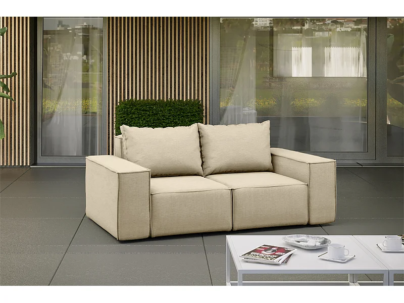Salon de jardin canapé deux places SONNE, tissu ARTICLE, beige