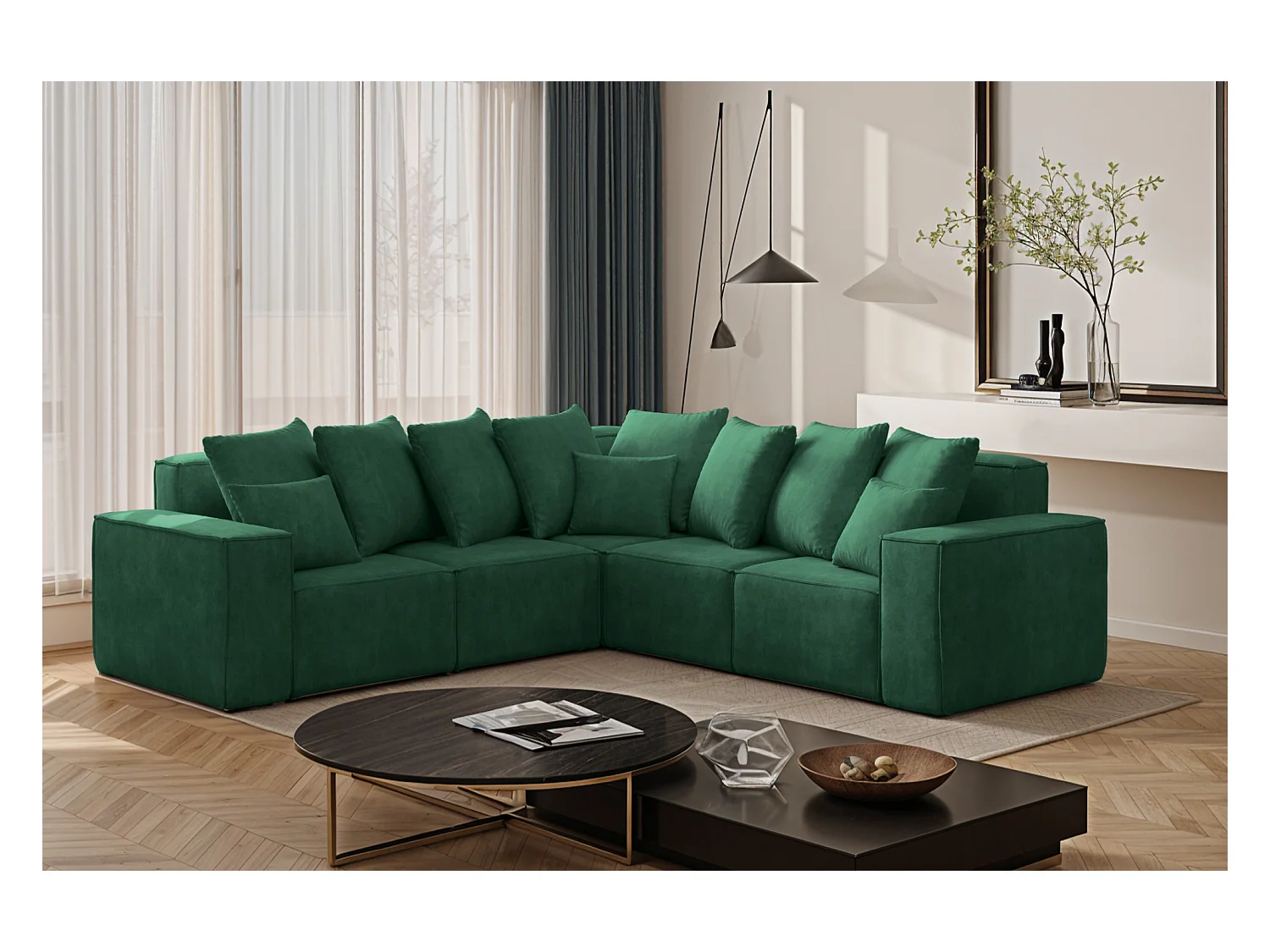 Hoekbank, Corner ELLA, stof Noel, groen