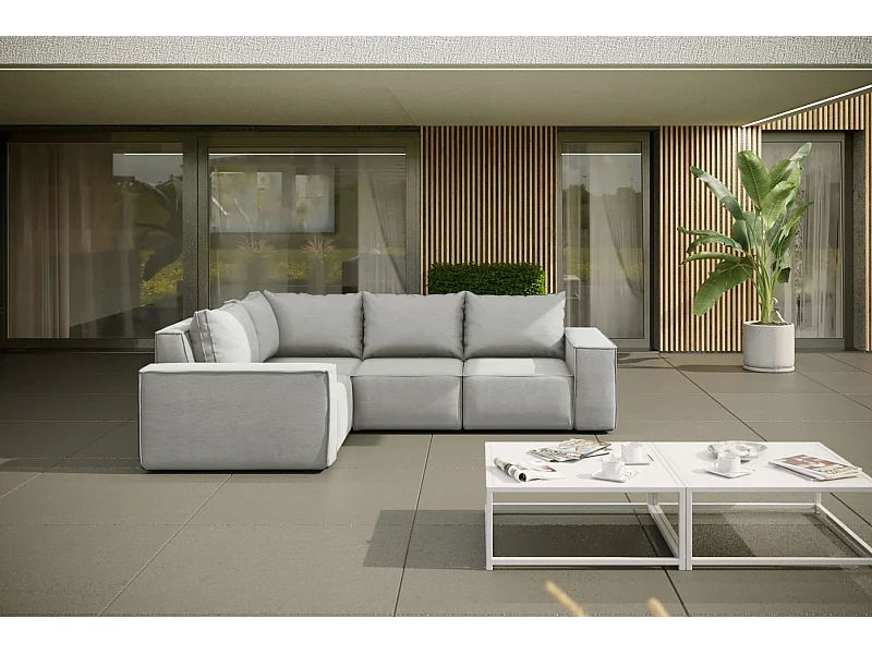 Gartenmöbel Ecksofa SONNE, Stoff ARTIKEL, Hellgrau, Rechts