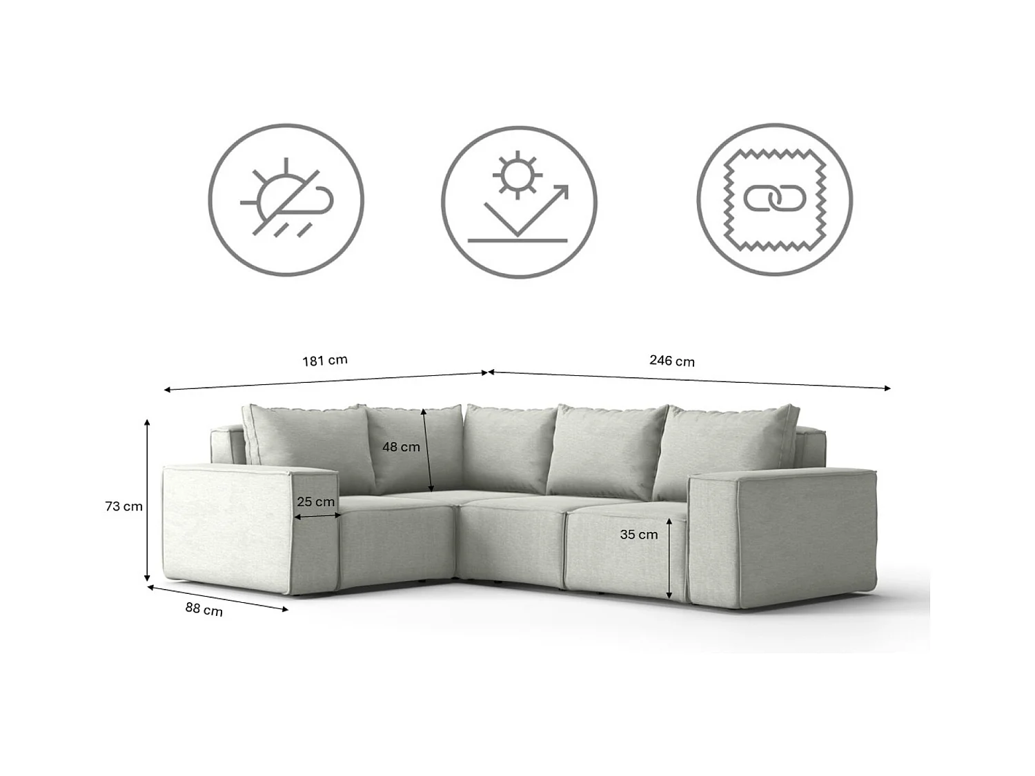 Tuinmeubel hoekbank SONNE, stof ARTICLE, lichtgrijs, rechts