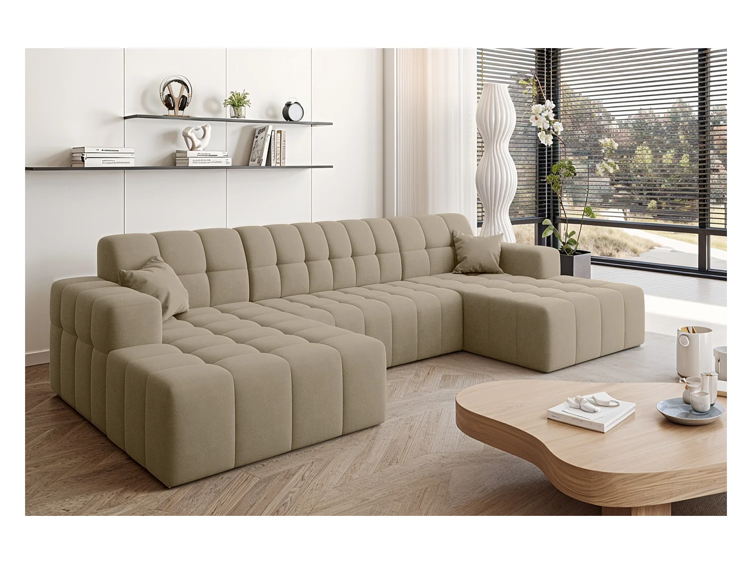 NIMES U-vormige hoekbank, stof Portland, beige