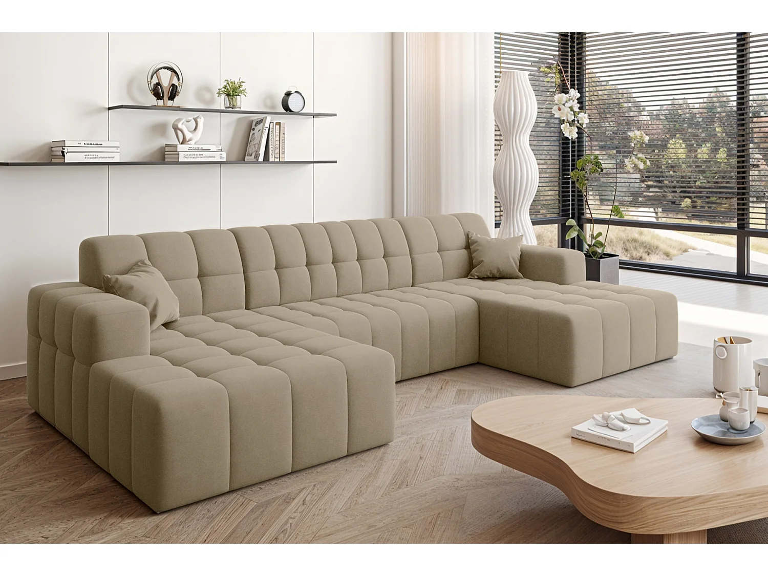 Ecksofa NIMES U-Form, Stoff Portland, Beige