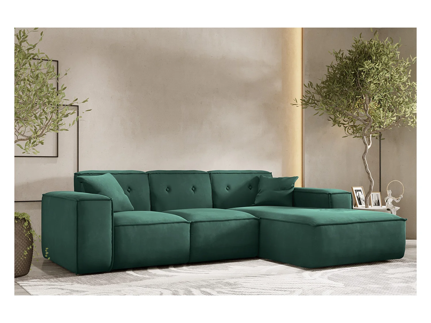 Ecksofa PULA L-Form, Stoff Opera Velvet, Grün, Rechts