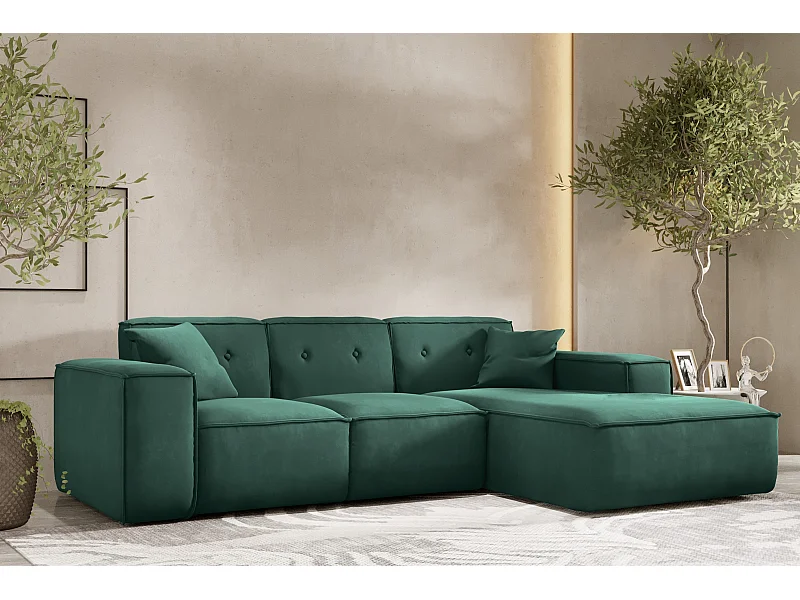 PULA L-vormige hoekbank, stof Opera Velvet, groen, rechts