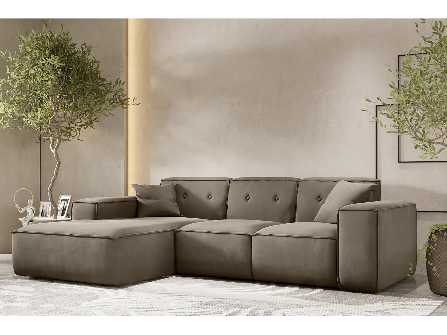 Ecksofa PULA L-Form, Stoff Opera Velvet, Braun, Links