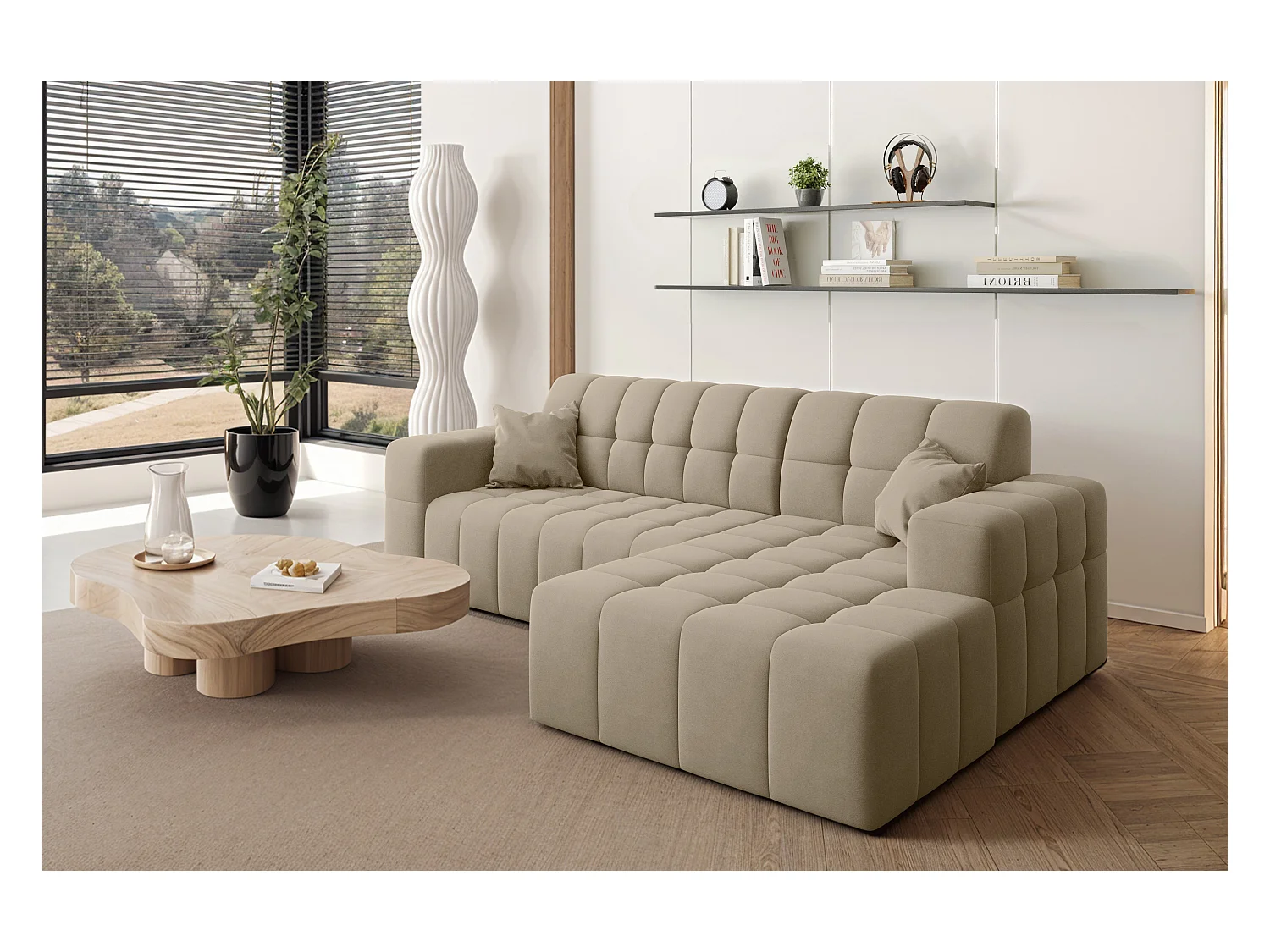 NIMES L-vormige hoekbank, stof Portland, beige, rechts