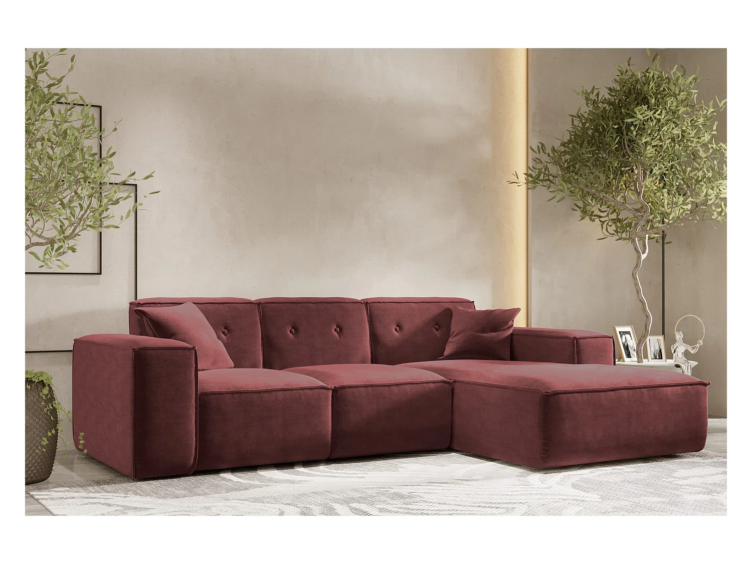 Ecksofa PULA L-Form, Stoff Perfect Harmony, Rotwein, Rechts