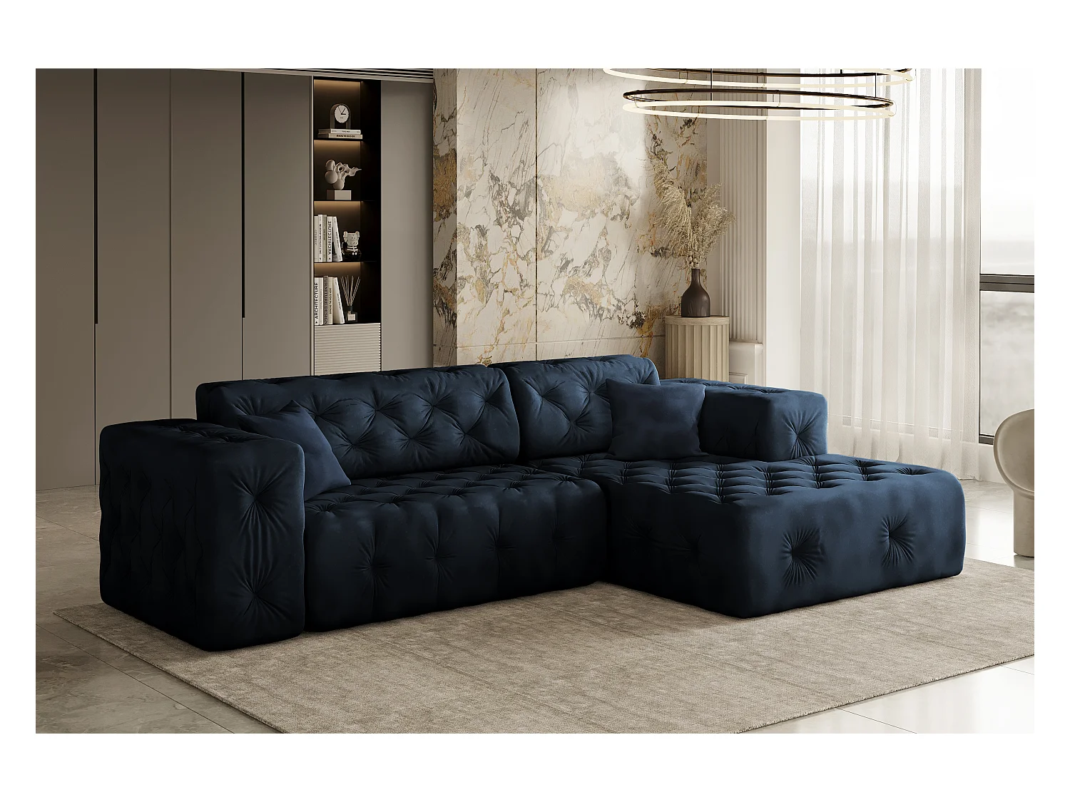 Ecksofa LUX L-Form, Stoff Whisper, Blau, Rechts
