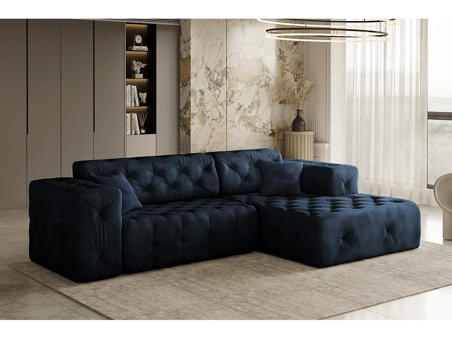 Ecksofa LUX L-Form, Stoff Whisper, Blau, Rechts