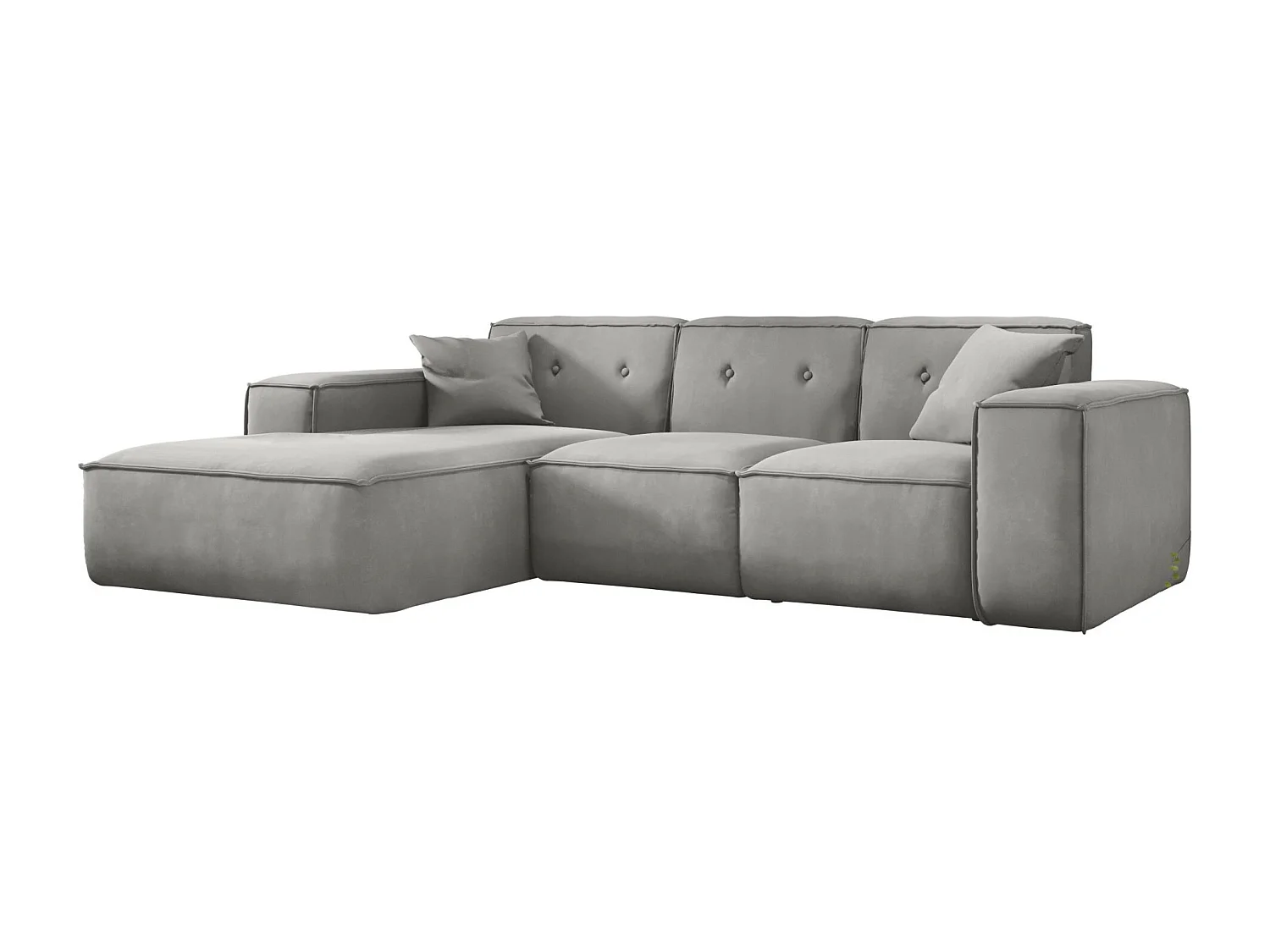 Canapé d'angle en L PULA, tissu Opera Velvet, gris, gauche